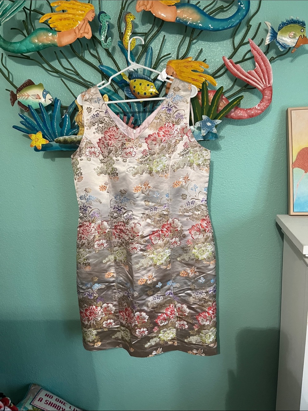 Floral pink jacquard formal dress